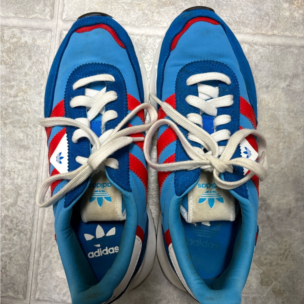 adidas Blue with Red Accent Retro Running Shoes